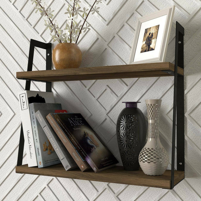 Mensola Skjaldmaer, Scaffale, Ripiano a muro, Scaffalatura multiuso, 45x15 h40 cm, Noce e Nero