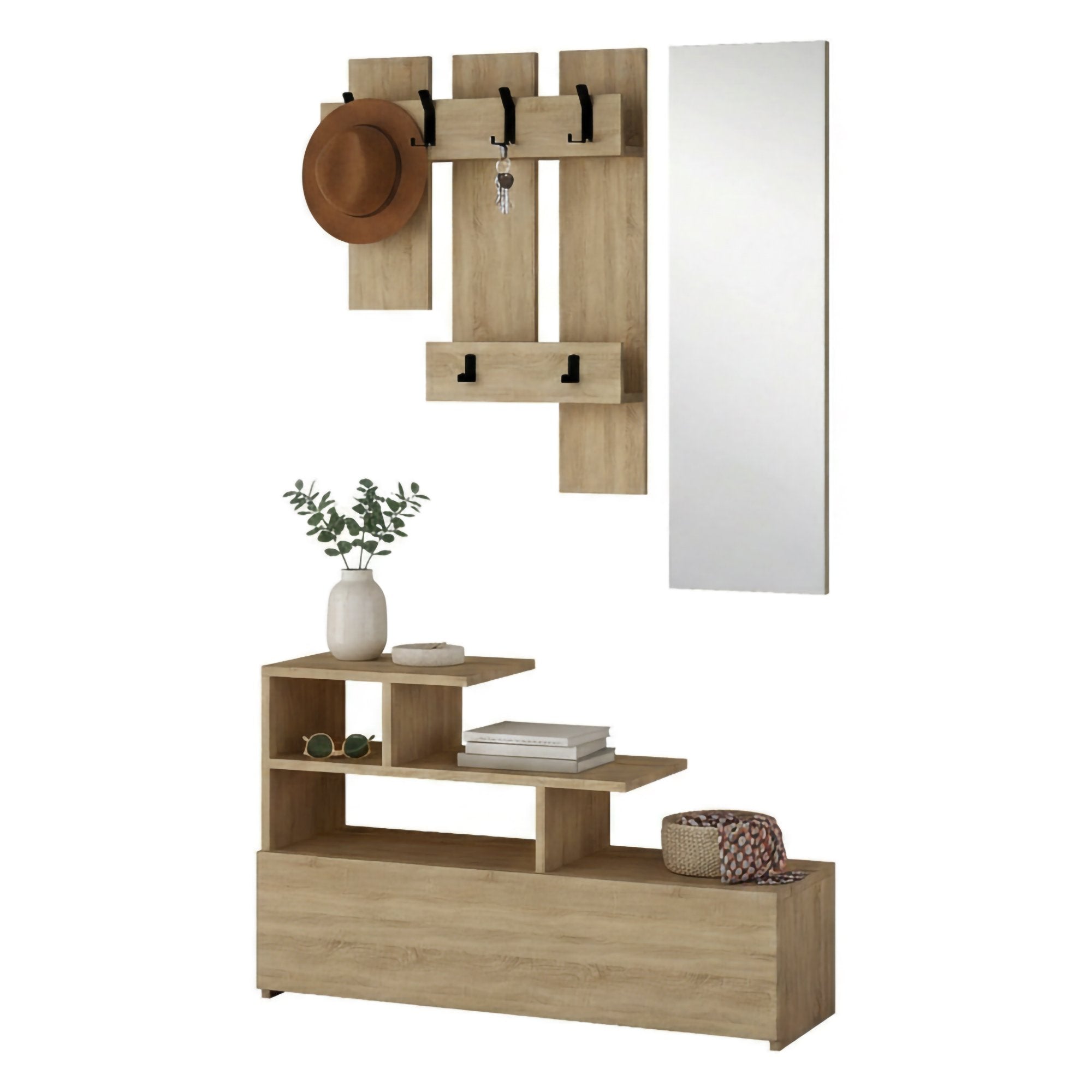 Gert, Mobile da Ingresso Specchio Incluso, 30x5x99h cm Marrone Quercia