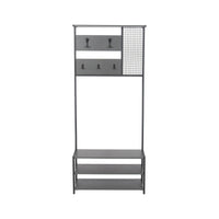 Mobile da ingresso Varsavia, Entratina appendiabiti, Composizione per atrio, Consolle portaoggetti multifunzione, 78x30 h182 cm, Antracite e Nero