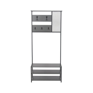 Mobile da ingresso Varsavia, Entratina appendiabiti, Composizione per atrio, Consolle portaoggetti multifunzione, 78x30 h182 cm, Antracite e Nero