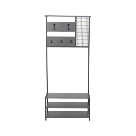 Mobile da ingresso Varsavia, Entratina appendiabiti, Composizione per atrio, Consolle portaoggetti multifunzione, 78x30 h182 cm, Antracite e Nero