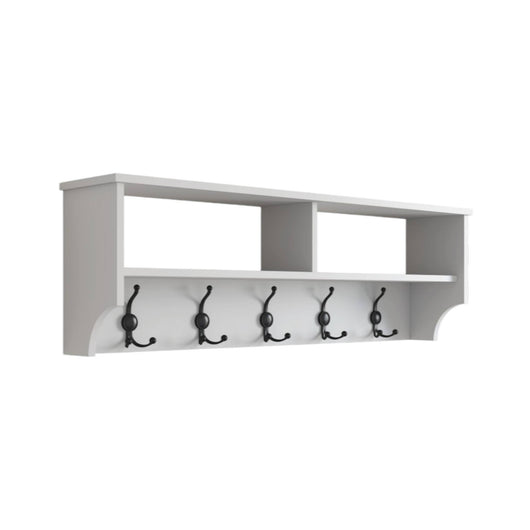 Appendiabiti Egay, Attaccapanni, Portabiti multiuso, Appendiabiti da parete, 120x22 h37 cm, Bianco