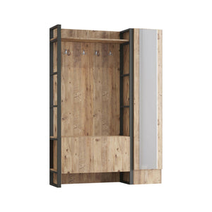 Mobile da ingresso Damasco, Entratina appendiabiti, Composizione per atrio, Consolle portaoggetti multifunzione, 126x34 h180 cm, Quercia