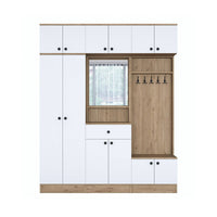 Mobile da ingresso Adonis, Entratina appendiabiti, Composizione per atrio, Consolle portaoggetti multifunzione, 180x38 h226 cm, Noce e Bianco