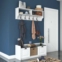 Mobile da ingresso Frank, Entratina appendiabiti, Composizione per atrio, Consolle portaoggetti multifunzione, 120x22 h37 cm, Bianco e Grigio