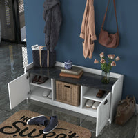 Mobile da ingresso Frank, Entratina appendiabiti, Composizione per atrio, Consolle portaoggetti multifunzione, 120x22 h37 cm, Bianco e Grigio