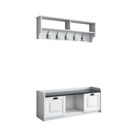 Mobile da ingresso Frank, Entratina appendiabiti, Composizione per atrio, Consolle portaoggetti multifunzione, 120x22 h37 cm, Bianco e Grigio