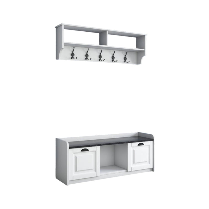 Mobile da ingresso Frank, Entratina appendiabiti, Composizione per atrio, Consolle portaoggetti multifunzione, 120x22 h37 cm, Bianco e Grigio