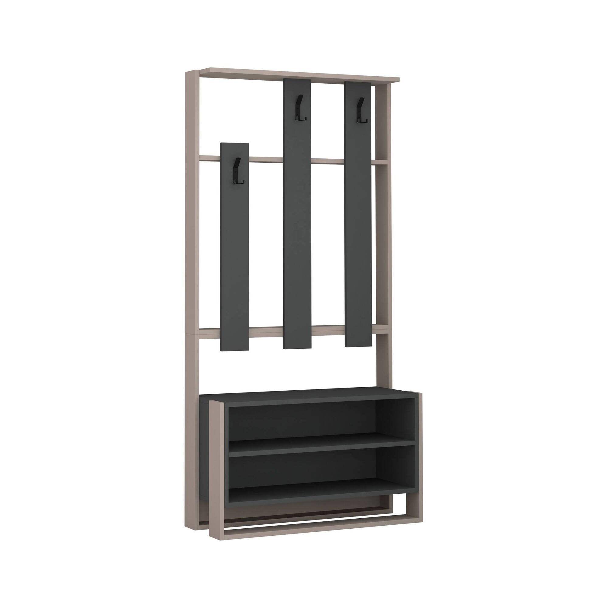 Mobile da ingresso Toraji, Entratina appendiabiti, Composizione per atrio, Consolle portaoggetti multifunzione, 90x36 h180 cm, Beige e Antracite