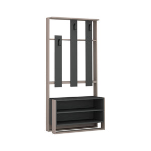 Mobile da ingresso Toraji, Entratina appendiabiti, Composizione per atrio, Consolle portaoggetti multifunzione, 90x36 h180 cm, Beige e Antracite