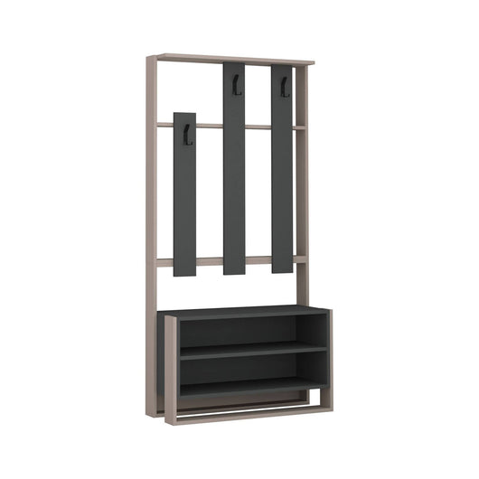 Mobile da ingresso Toraji, Entratina appendiabiti, Composizione per atrio, Consolle portaoggetti multifunzione, 90x36 h180 cm, Beige e Antracite
