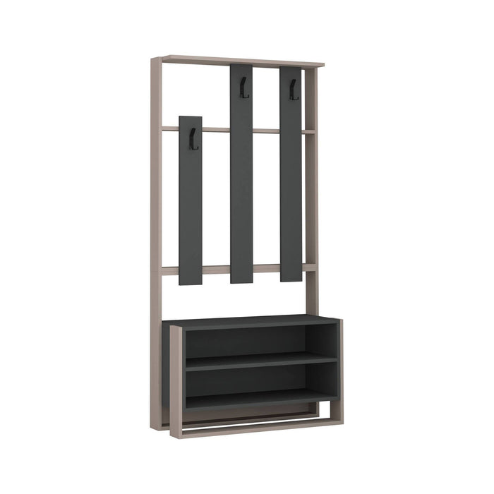 Mobile da ingresso Toraji, Entratina appendiabiti, Composizione per atrio, Consolle portaoggetti multifunzione, 90x36 h180 cm, Beige e Antracite