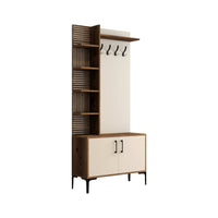 Mobile da ingresso Loredana, Entratina appendiabiti, Composizione per atrio, Consolle portaoggetti multifunzione, 90x35 h200 cm, Noce e Crema