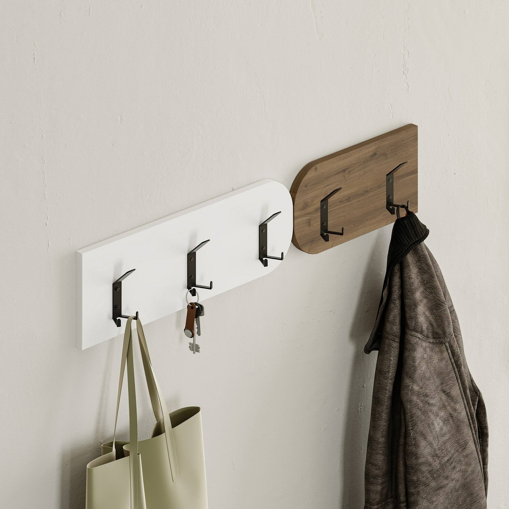 Mobile da ingresso Riga, Entratina appendiabiti, Composizione per atrio, Consolle portaoggetti multifunzione, 105x37 h52 cm, Quercia e Bianco