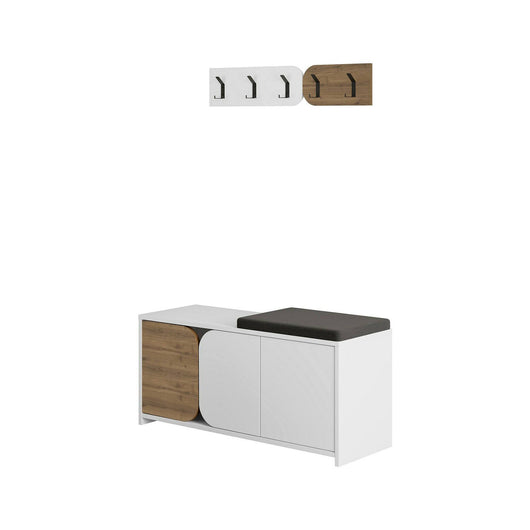 Mobile da ingresso Riga, Entratina appendiabiti, Composizione per atrio, Consolle portaoggetti multifunzione, 105x37 h52 cm, Quercia e Bianco