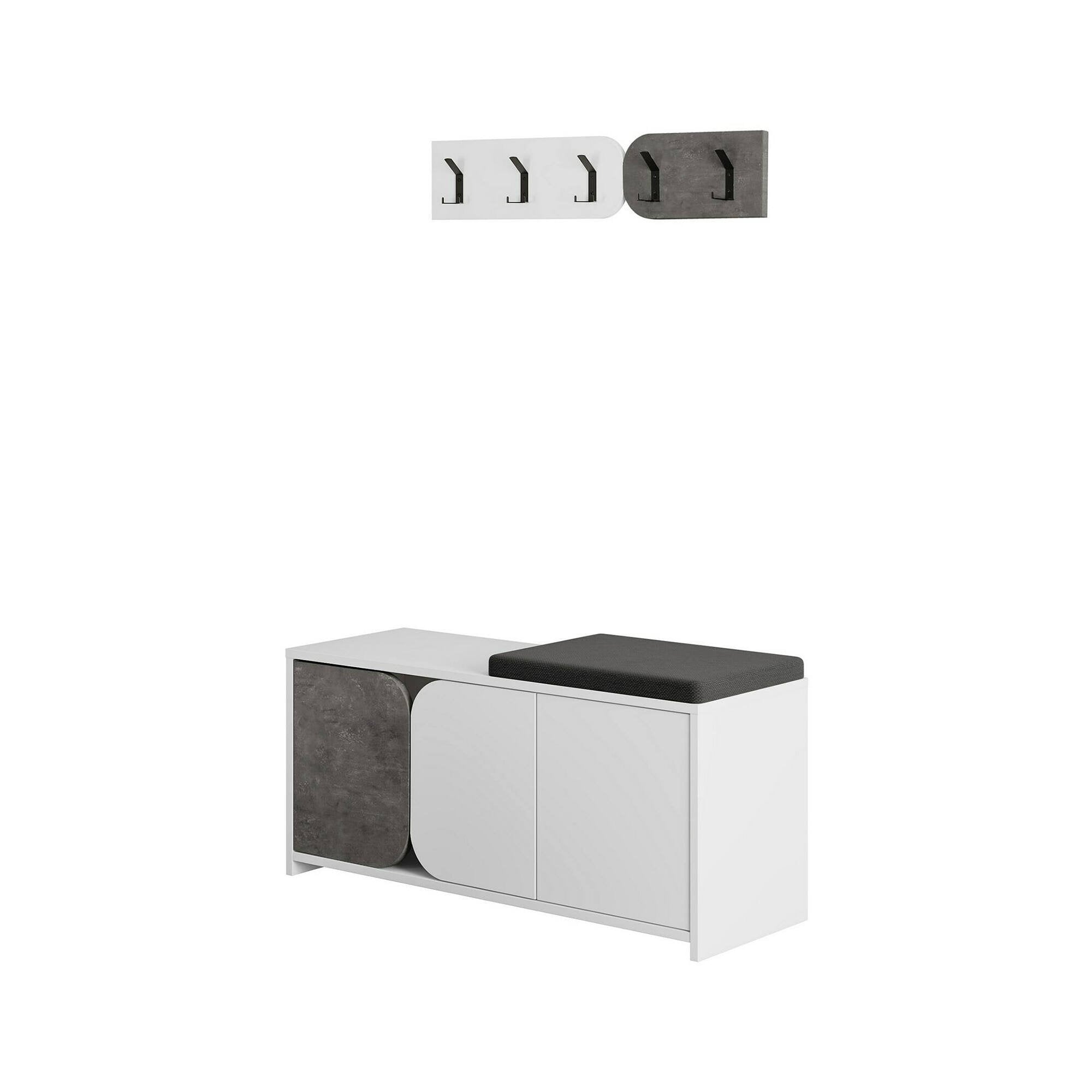 Mobile da ingresso Riga, Entratina appendiabiti, Composizione per atrio, Consolle portaoggetti multifunzione, 105x37 h52 cm, Grigio e Bianco