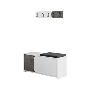 Mobile da ingresso Riga, Entratina appendiabiti, Composizione per atrio, Consolle portaoggetti multifunzione, 105x37 h52 cm, Grigio e Bianco