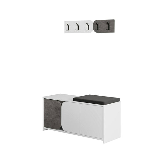 Mobile da ingresso Riga, Entratina appendiabiti, Composizione per atrio, Consolle portaoggetti multifunzione, 105x37 h52 cm, Grigio e Bianco