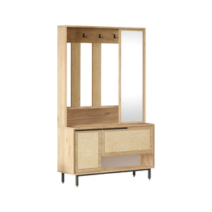 Mobile da ingresso Ljubljana, Entratina appendiabiti, Composizione per atrio, Consolle portaoggetti multifunzione, 102x36 h178 cm, Noce e Quercia