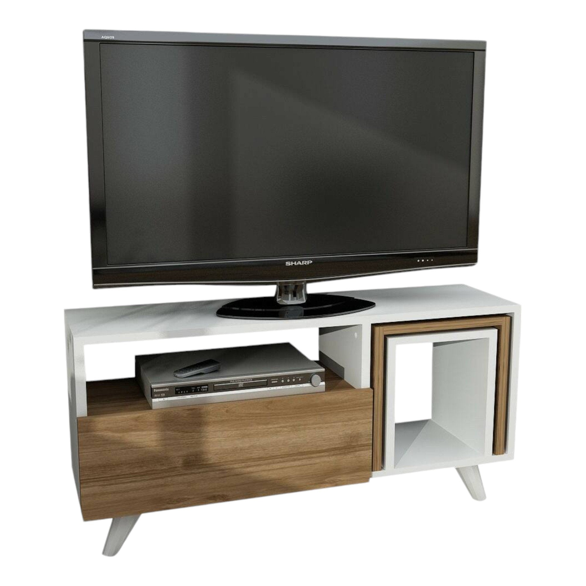 Mobile porta TV Barrali, Credenza da soggiorno, Armadio basso per TV, Base parete attrezzata, 90x30 h51 cm, Bianco e Noce
