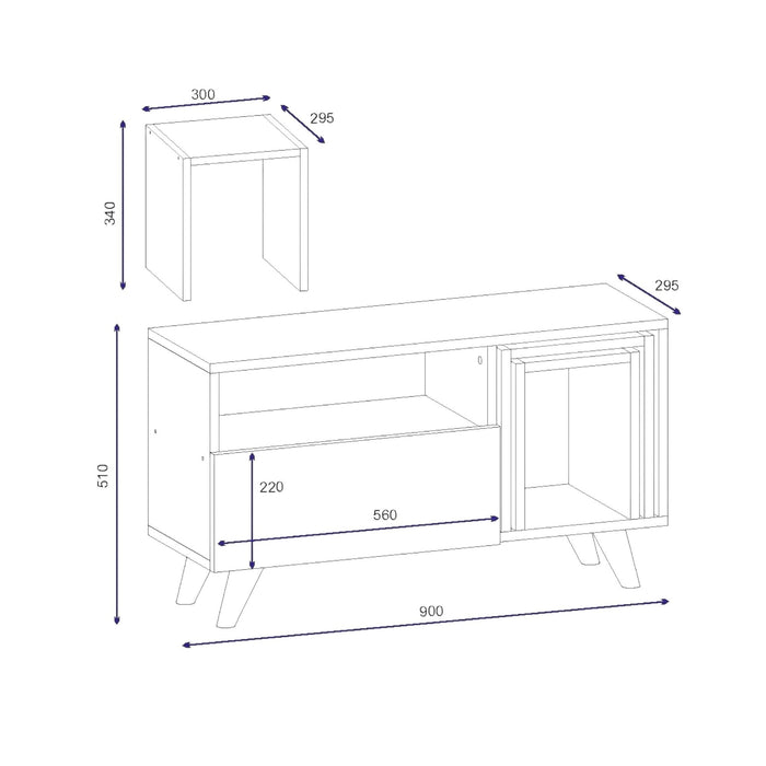 Mobile porta TV Barrali, Credenza da soggiorno, Armadio basso per TV, Base parete attrezzata, 90x30 h51 cm, Bianco e Noce