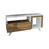 Mobile porta TV Barrali, Credenza da soggiorno, Armadio basso per TV, Base parete attrezzata, 90x30 h51 cm, Bianco e Noce