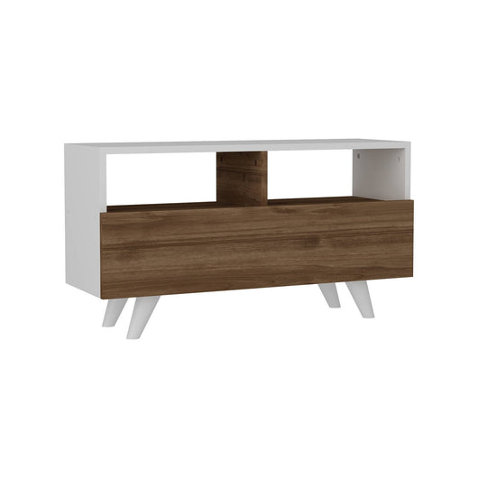 Mobile porta TV Mun, Credenza da soggiorno, Armadio basso per TV, Base parete attrezzata, 90x30 h51 cm, Bianco e Noce