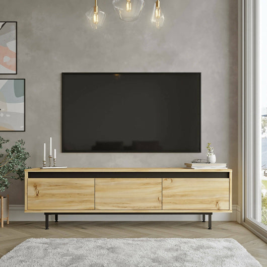 Mobile porta TV Titli, Credenza da soggiorno, Armadio basso per TV, Base parete attrezzata, 160x36 h45 cm, Quercia e Nero