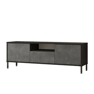 Mobile porta TV Khagan, Credenza da soggiorno, Armadio basso per TV, Base parete attrezzata, 140x36 h46 cm, Argento e Nero