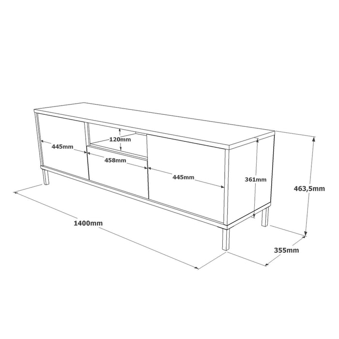 Mobile porta TV Khagan, Credenza da soggiorno, Armadio basso per TV, Base parete attrezzata, 140x36 h46 cm, Argento e Nero