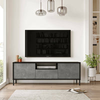 Mobile porta TV Khagan, Credenza da soggiorno, Armadio basso per TV, Base parete attrezzata, 140x36 h46 cm, Argento e Nero