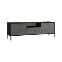 Mobile porta TV Khagan, Credenza da soggiorno, Armadio basso per TV, Base parete attrezzata, 140x36 h46 cm, Argento e Nero