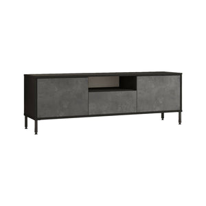 Mobile porta TV Khagan, Credenza da soggiorno, Armadio basso per TV, Base parete attrezzata, 140x36 h46 cm, Argento e Nero