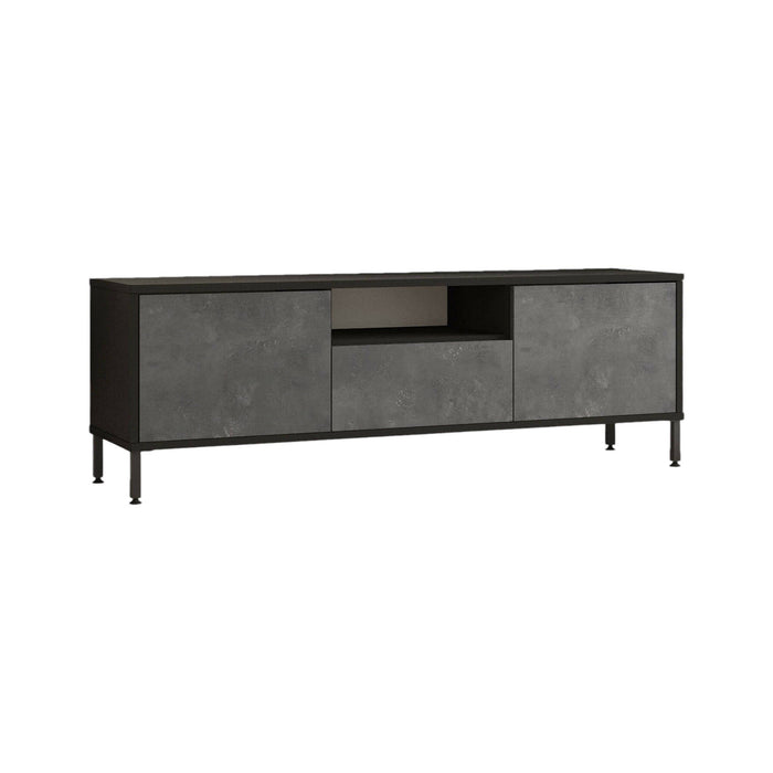 Mobile porta TV Khagan, Credenza da soggiorno, Armadio basso per TV, Base parete attrezzata, 140x36 h46 cm, Argento e Nero
