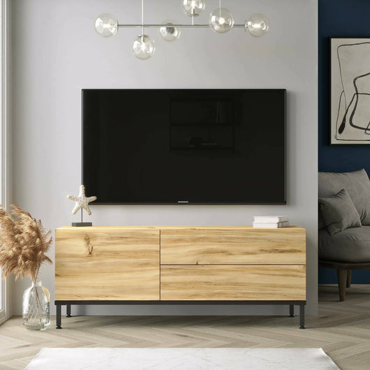 Mobile porta TV Zephir, Credenza da soggiorno, Armadio basso per TV, Base parete attrezzata, 120x36 h46 cm, Quercia e Nero