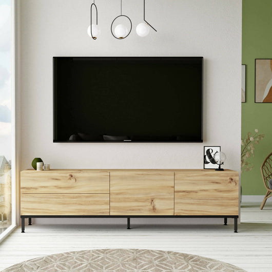 Mobile porta TV Ballao, Credenza da soggiorno, Armadio basso per TV, Base parete attrezzata, 170x36 h46 cm, Quercia e Nero