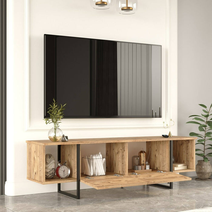 Mobile porta TV Barzana, Credenza da soggiorno, Armadio basso per TV, Base parete attrezzata, 160x40 h48 cm, Quercia