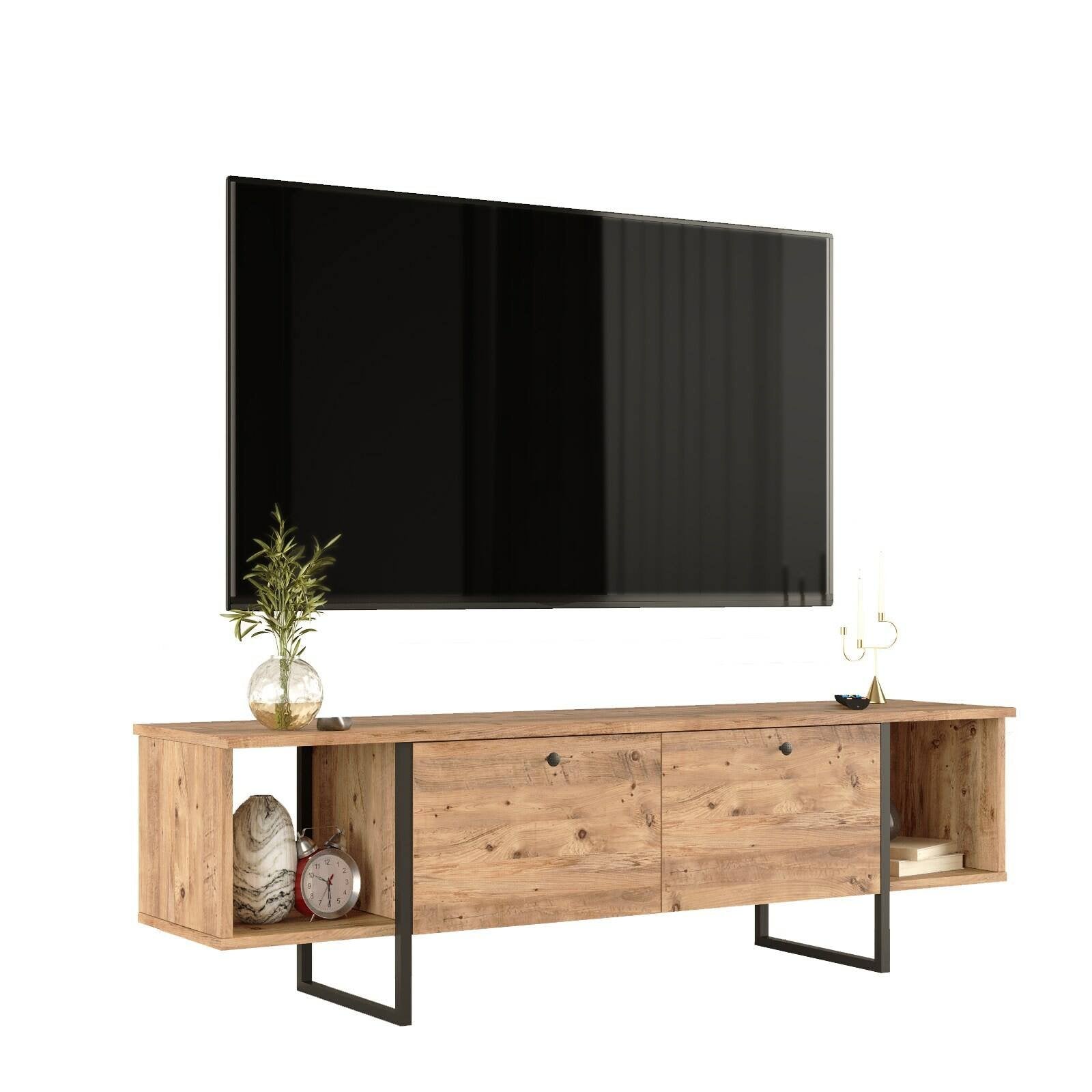 Mobile porta TV Barzana, Credenza da soggiorno, Armadio basso per TV, Base parete attrezzata, 160x40 h48 cm, Quercia