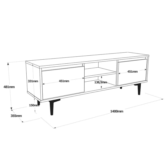 Mobile porta TV Toscana, Credenza da soggiorno, Armadio basso per TV, Base parete attrezzata, 140x36 h48 cm, Marrone e Antracite