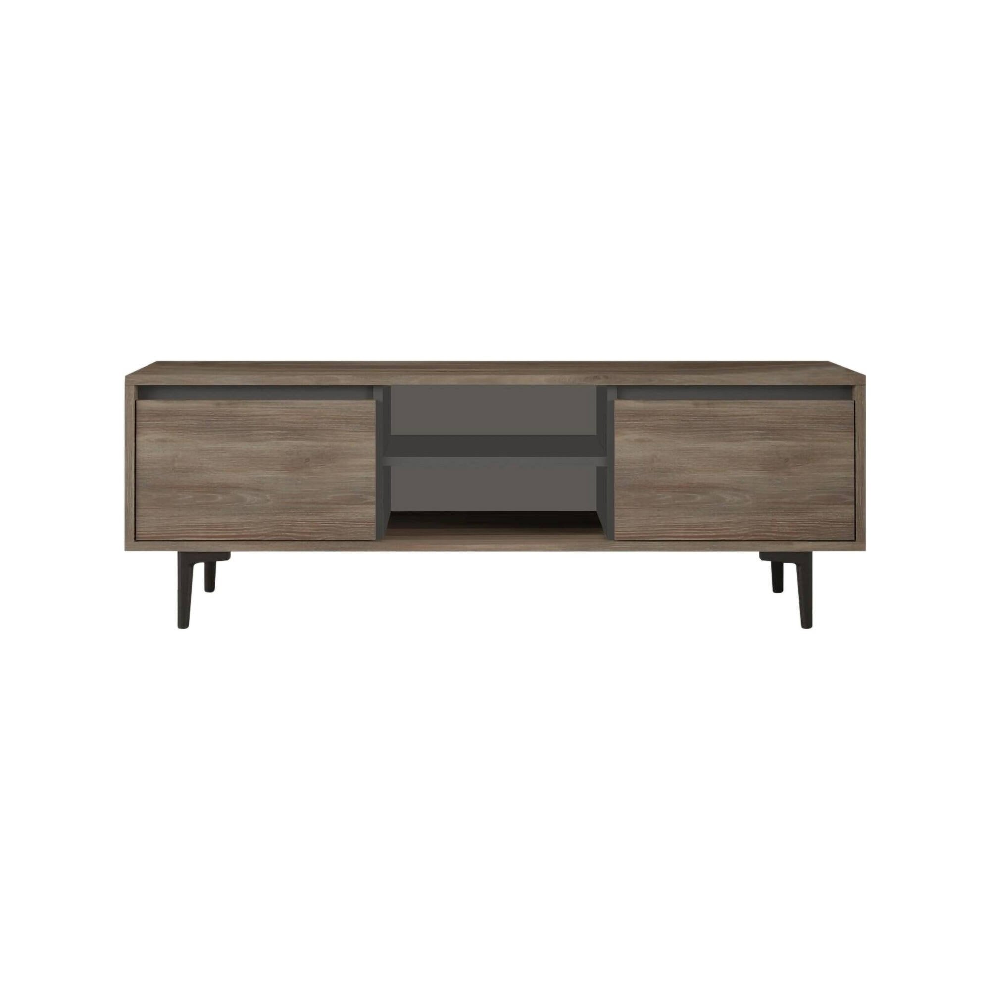 Mobile porta TV Toscana, Credenza da soggiorno, Armadio basso per TV, Base parete attrezzata, 140x36 h48 cm, Marrone e Antracite
