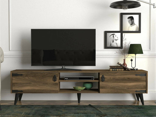 Mobile porta TV Sicilia, Credenza da soggiorno, Armadio basso per TV, Base parete attrezzata, 180x30 h49 cm, Noce e Nero