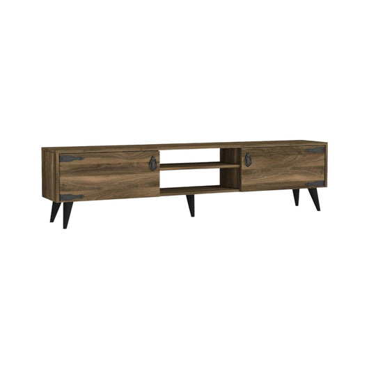 Mobile porta TV Sicilia, Credenza da soggiorno, Armadio basso per TV, Base parete attrezzata, 180x30 h49 cm, Noce e Nero