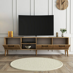 Mobile porta TV Brugine, Credenza da soggiorno, Armadio basso per TV, Base parete attrezzata, 180x35 h53 cm, Quercia