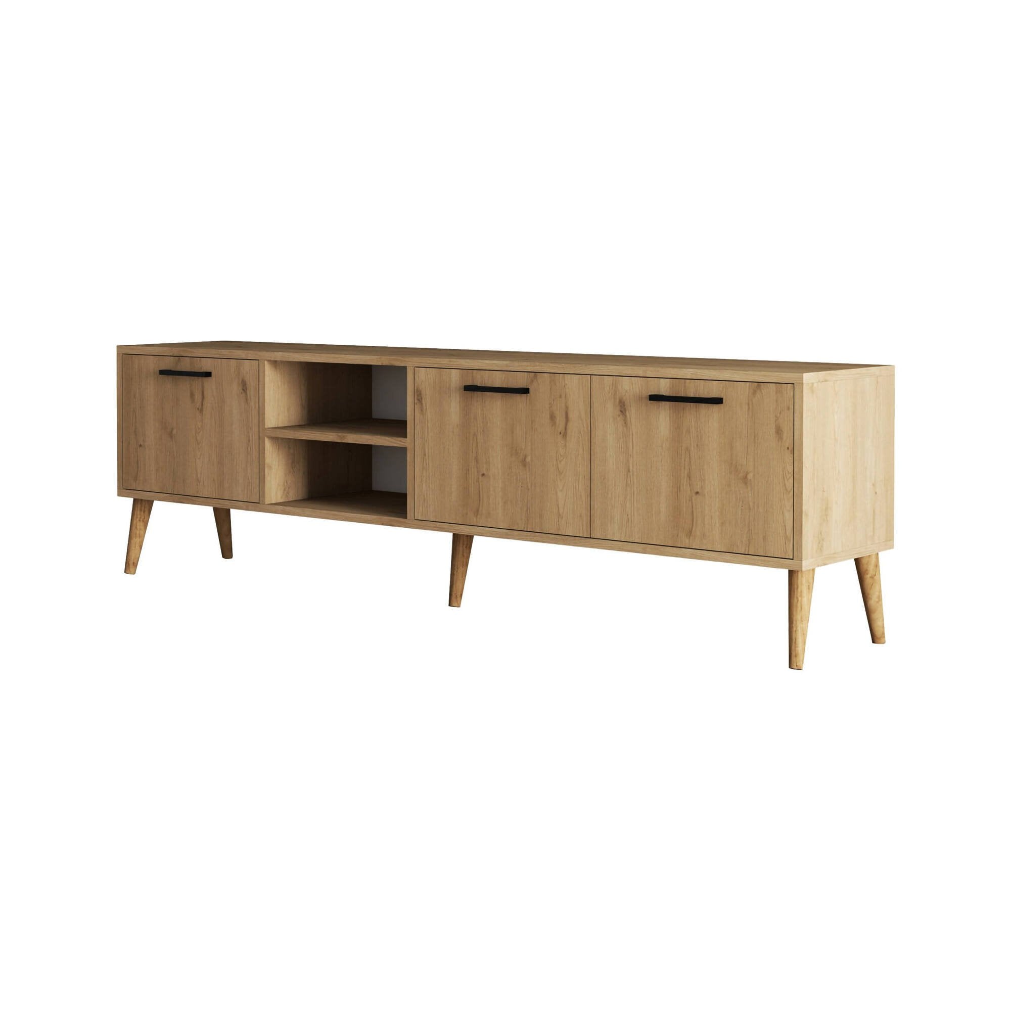 Mobile porta TV Brugine, Credenza da soggiorno, Armadio basso per TV, Base parete attrezzata, 180x35 h53 cm, Quercia