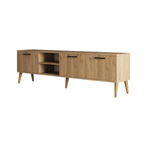 Mobile porta TV Brugine, Credenza da soggiorno, Armadio basso per TV, Base parete attrezzata, 180x35 h53 cm, Quercia