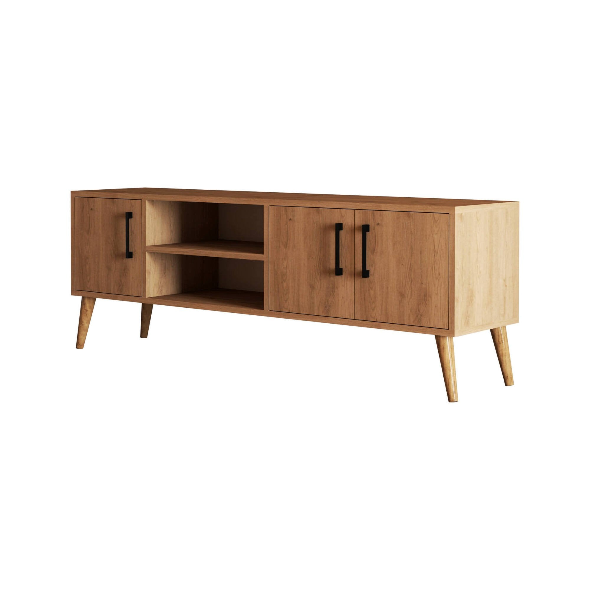Mobile porta TV Brugine, Credenza da soggiorno, Armadio basso per TV, Base parete attrezzata, 150x34 h52 cm, Quercia