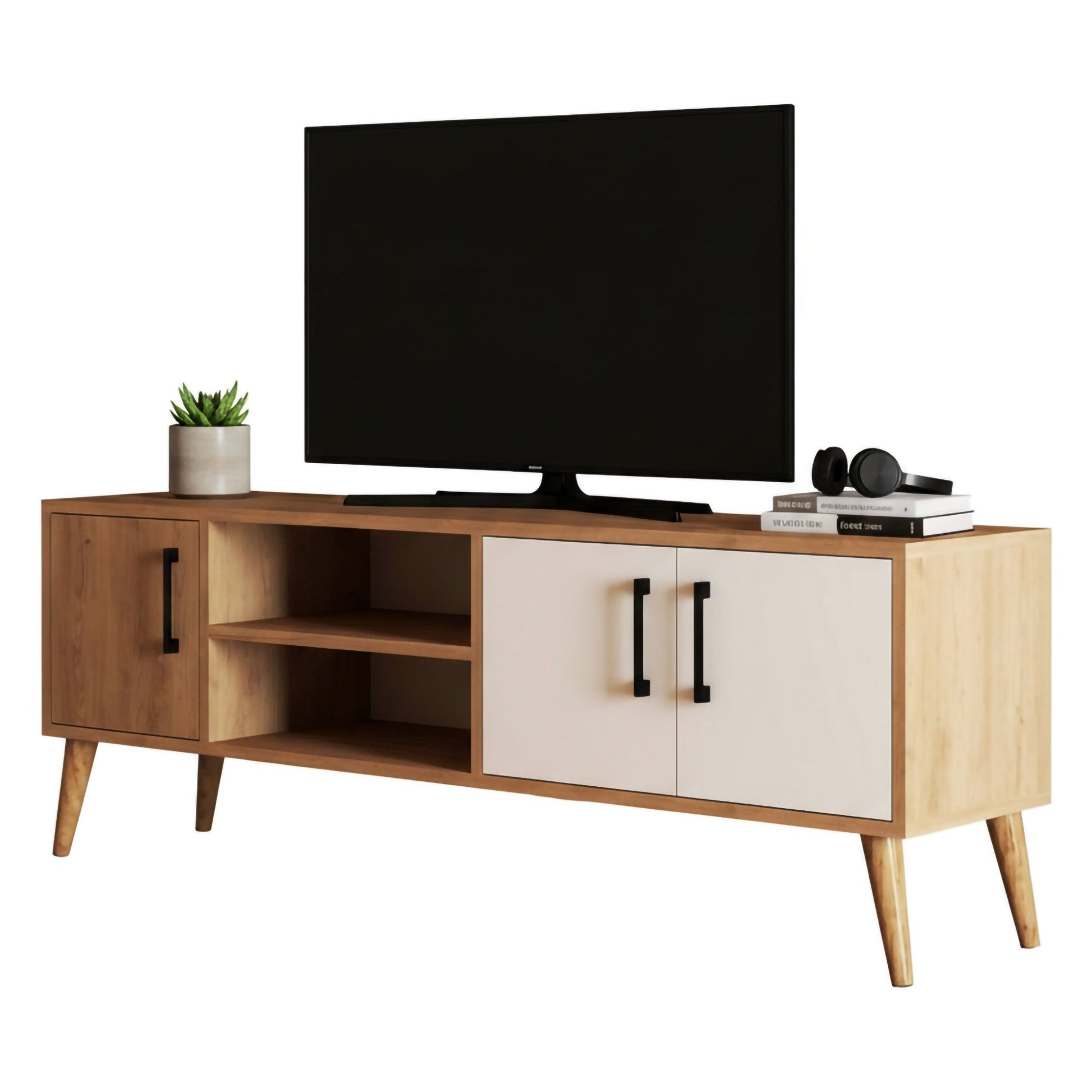 Brugine, Mobile Porta tv un Ripiano, 150x34x52h cm Marrone Quercia