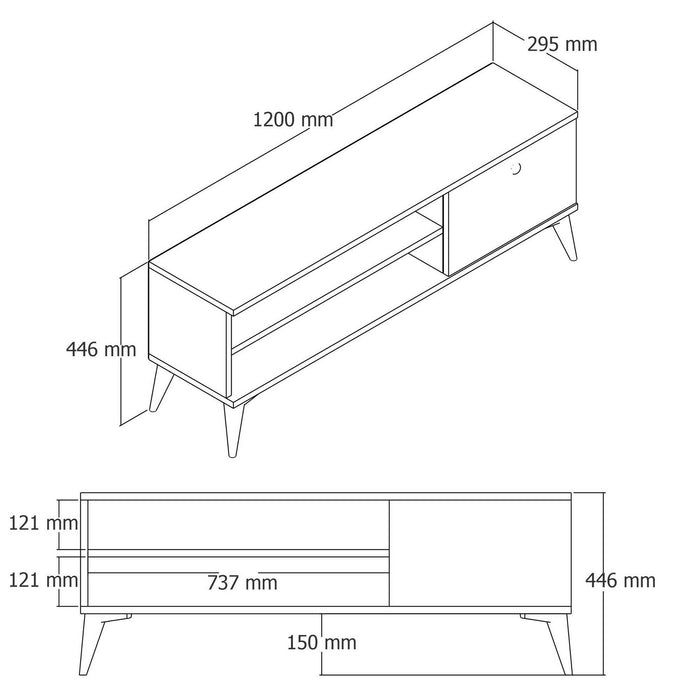 Mobile porta TV Muqdisho, Credenza da soggiorno, Armadio basso per TV, Base parete attrezzata, 120x30 h45 cm, Quercia