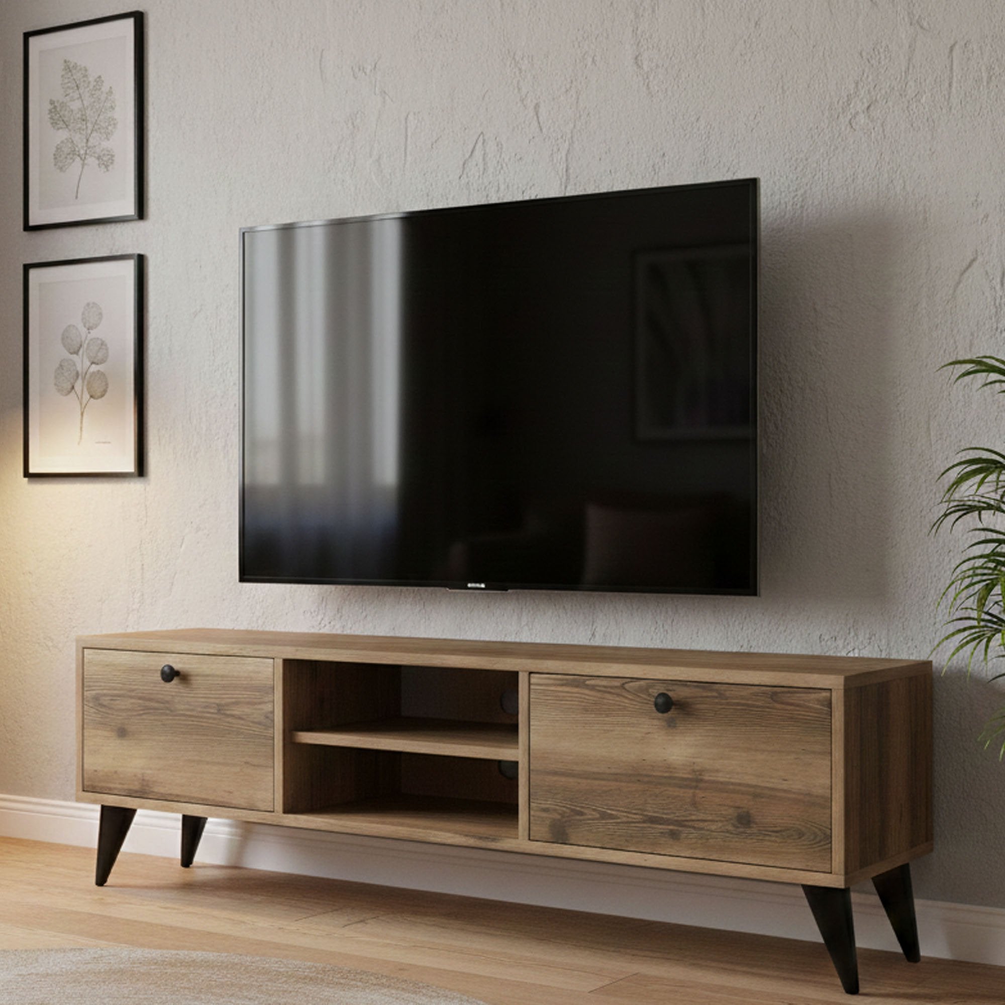 Bloem, Mobile Porta tv 2 Ripiani, 138x30x43h cm Marrone Noce