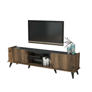 Mobile porta TV Paine, Credenza da soggiorno, Armadio basso per TV, Base parete attrezzata, 180x34 h52 cm, Noce e Nero
